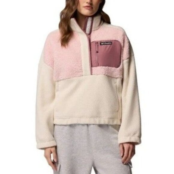 Columbia Jackets & Blazers - Columbia Women's XS Fleece Pullover Jacket Chalk Dusty Pink Fig Relaxed M0475